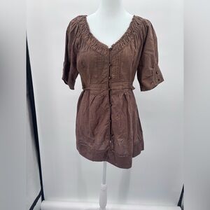 DKNY Babydoll Y2K Milkmaid Top Size Medium in Brown With Gold Print